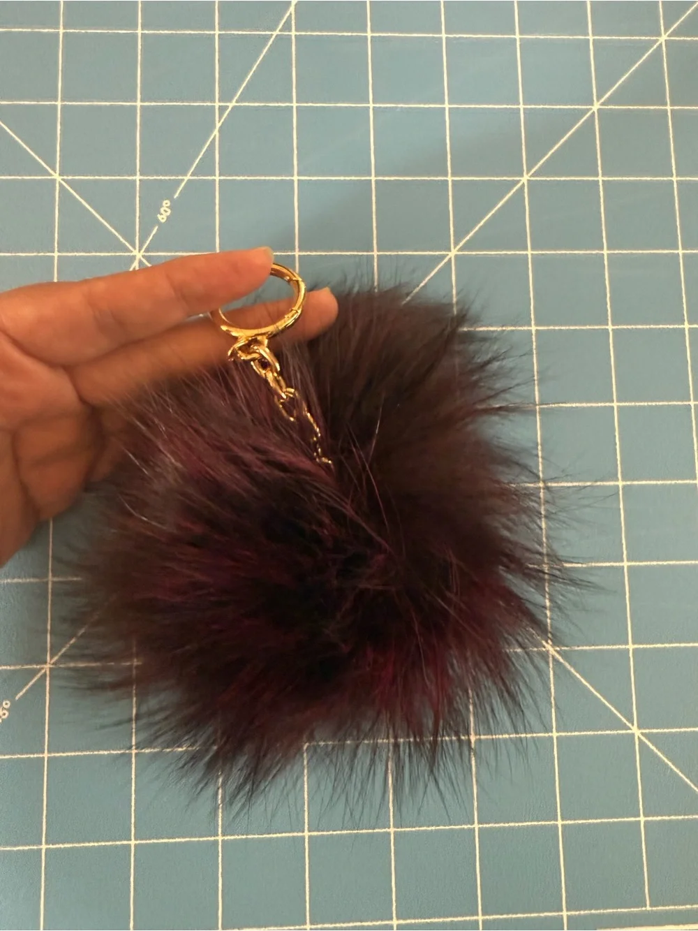 Michael Kors Fox Fur Key Chain- Deep Plum